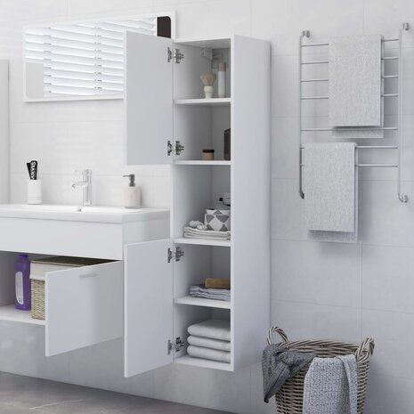 Badkamerkast 30x30x130 cm bewerkt hout wit 3