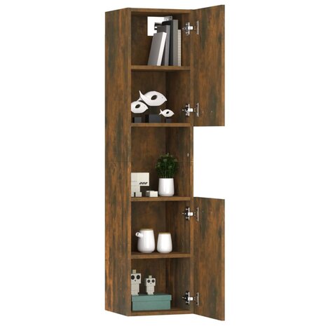 Badkamerkast 30x30x130 cm bewerkt hout gerookt eikenkleurig 5