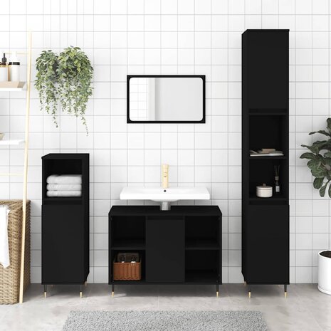 Badkamerkast 80x33x60 cm bewerkt hout zwart 1