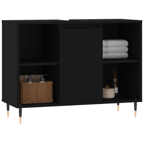 Badkamerkast 80x33x60 cm bewerkt hout zwart 3