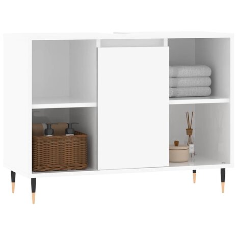 Badkamerkast 80x33x60 cm bewerkt hout hoogglans wit 3