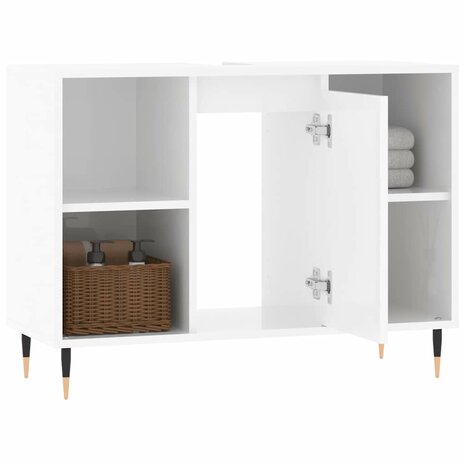 Badkamerkast 80x33x60 cm bewerkt hout hoogglans wit 4