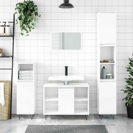 Badkamerkast 80x33x60 cm bewerkt hout hoogglans wit 1