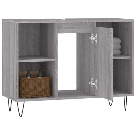 Badkamerkast 80x33x60 cm bewerkt hout grijs sonoma eikenkleurig 4