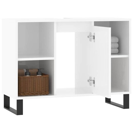 Badkamerkast 80x33x60 cm bewerkt hout hoogglans wit 4
