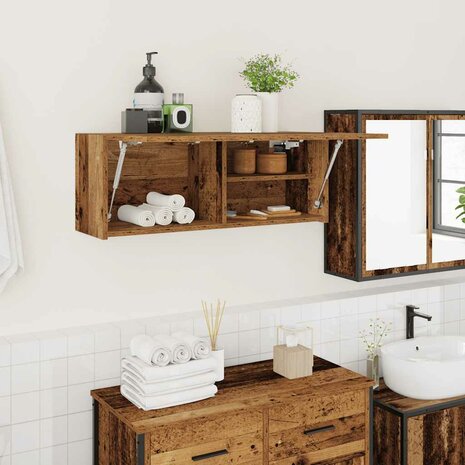 Badkamerwandkast 80x25x30 cm bewerkt hout oud houtkleurig 1