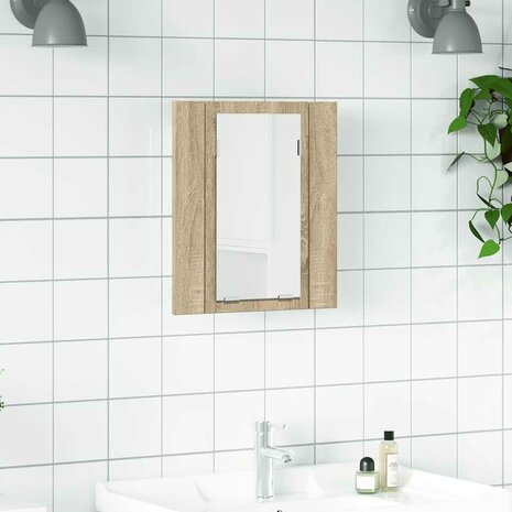 Badkamerkast met spiegel LED 40x12x45 acryl sonoma eikenkleurig 1