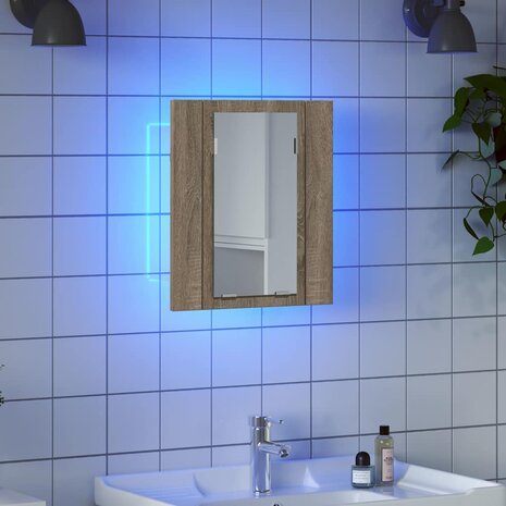 Badkamerkast met spiegel LED 40x12x45 acryl sonoma eikenkleurig 6