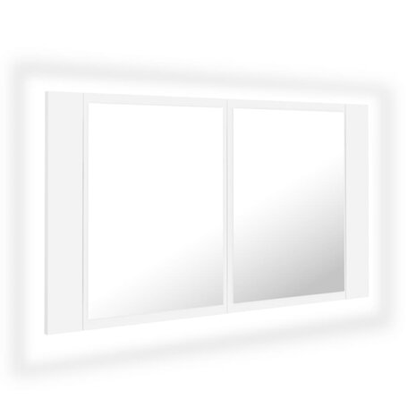 Badkamerkast met spiegel en LED 80x12x45 cm acryl wit 2