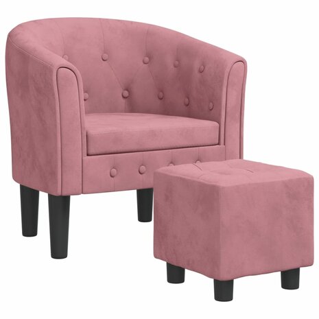 Kuipstoel met voetenbank fluweel roze 2