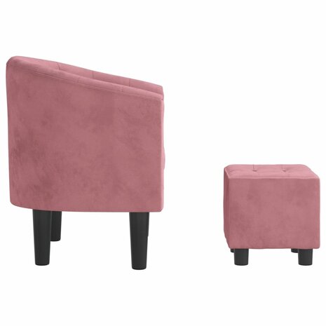 Kuipstoel met voetenbank fluweel roze 4