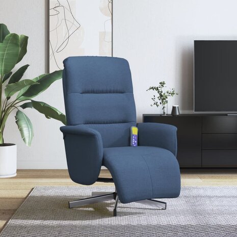 Massagestoel verstelbaar met voetensteun stof blauw 1