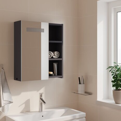 Badkamerkast met spiegel en LED 45x13x52 cm grijs 3