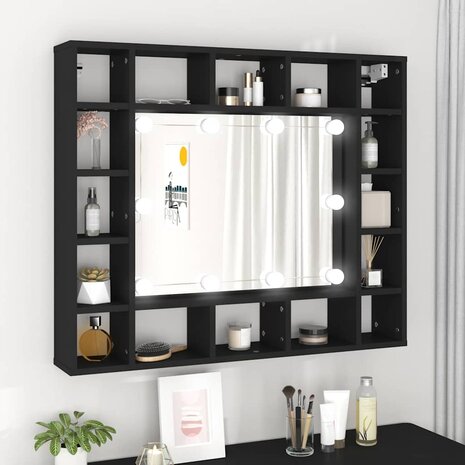 Spiegelkast met LED-verlichting 91x15x76,5 cm zwart 1
