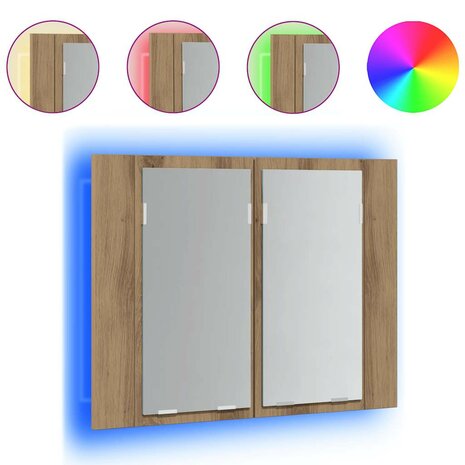 Spiegelkast LED 60x12x45 cm bewerkt hout artisanaal eikenkleur 2