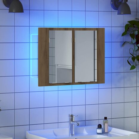 Spiegelkast LED 60x12x45 cm bewerkt hout artisanaal eikenkleur 3