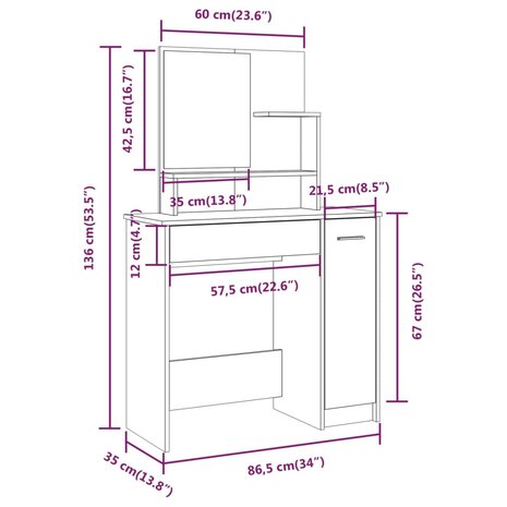 Kaptafel met spiegel 86,5x35x136 cm grijs sonoma eikenkleurig 9