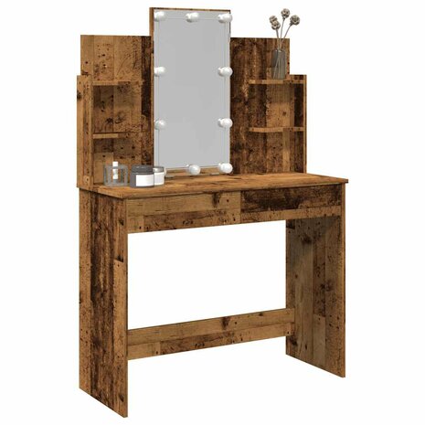 Kaptafel met LED-verlichting 96x40x142 cm oud houtkleurig 1