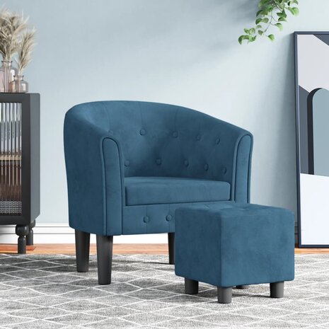 Kuipstoel met voetenbank fluweel donkerblauw 1