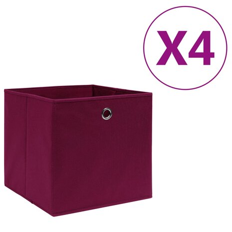 Opbergboxen 4 st 28x28x28 cm nonwoven stof donkerrood 1