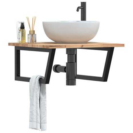 Badkamer wandschap staal en massief acaciahout 1