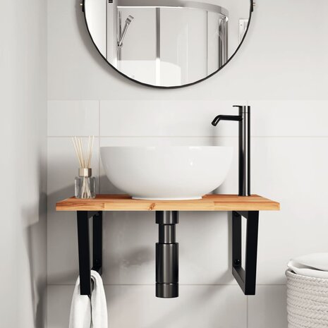 Badkamer wandschap staal en massief acaciahout 3