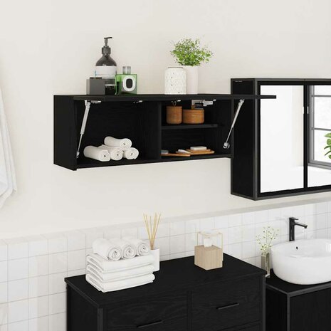 Badkamerwandkast 80x25x30 cm bewerkt hout zwart 1