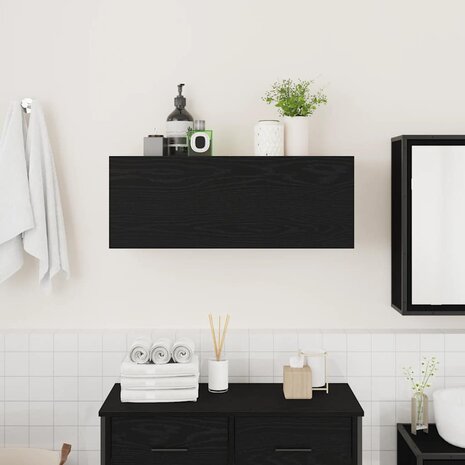Badkamerwandkast 80x25x30 cm bewerkt hout zwart 3