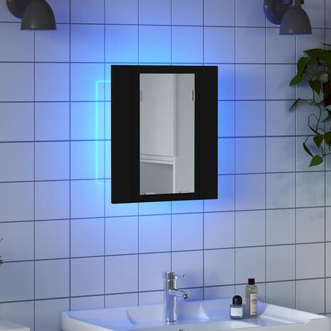 Badkamerkast met spiegel en LED 40x12x45 cm acryl zwart 6