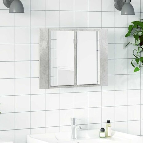 Badkamerkast met spiegel en LED 60x12x45 cm acryl betongrijs 1