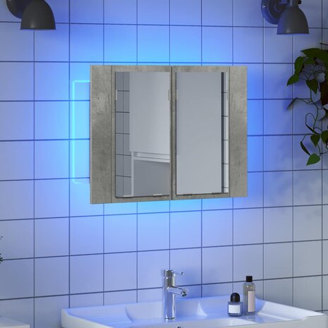 Badkamerkast met spiegel en LED 60x12x45 cm acryl betongrijs 3