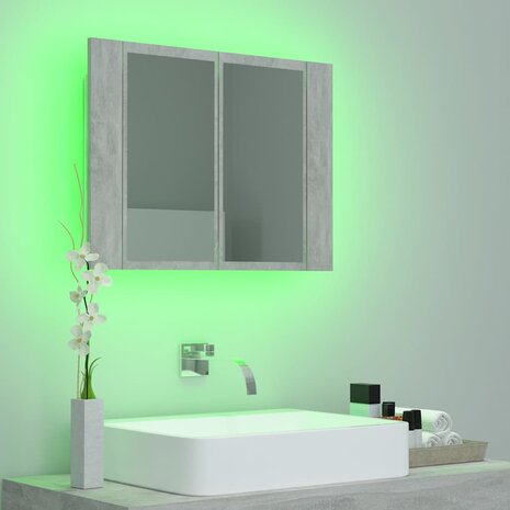 Badkamerkast met spiegel en LED 60x12x45 cm acryl betongrijs 5