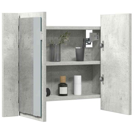 Badkamerkast met spiegel en LED 60x12x45 cm acryl betongrijs 7
