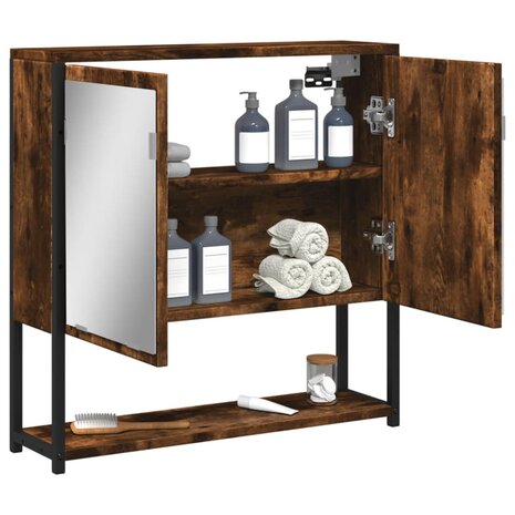 Badkamerspiegelkast 60x16x60 cm bewerkt hout gerookt eikenkleur 4