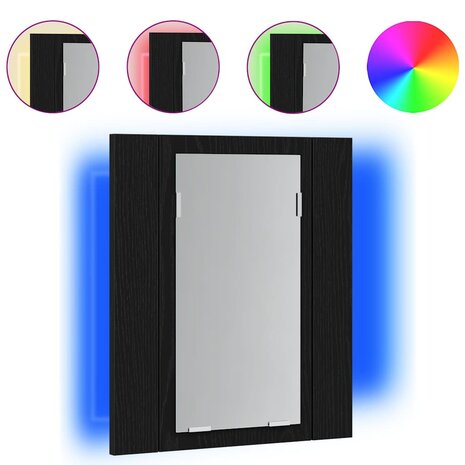 LED badkamerspiegelkast zwart eiken 40x12x45 cm bewerkt hout 2