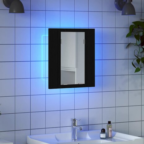 LED badkamerspiegelkast zwart eiken 40x12x45 cm bewerkt hout 3