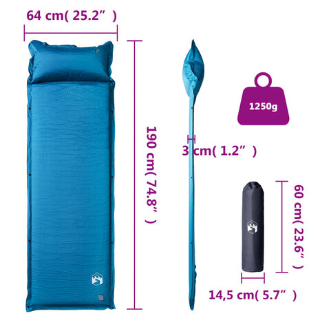 Kampeermatras met kussen zelfopblazend 1-persoons turquoise 6