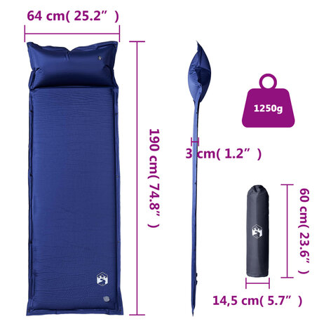 Kampeermatras met kussen zelfopblazend 1-persoons marineblauw 6