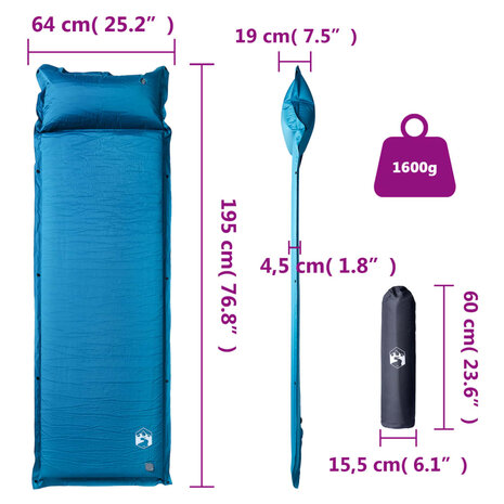 Kampeermatras met kussen zelfopblazend 1-persoons turquoise 6