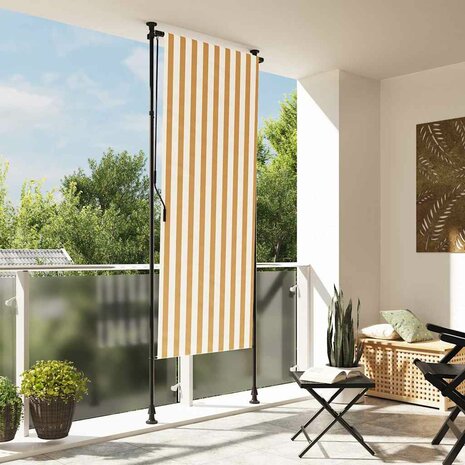 Rolgordijn voor buiten 100x270 cm stof en staal oranje en wit 1