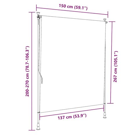 Rolgordijn voor buiten 150x270 cm stof en staal geel en wit 9