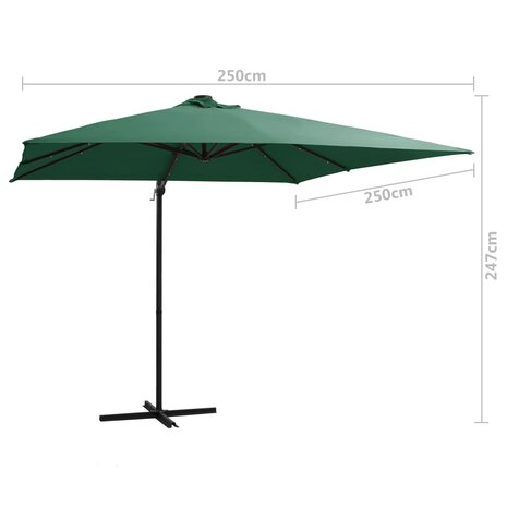 Zweefparasol met LED en stalen paal 250x250 cm groen 9