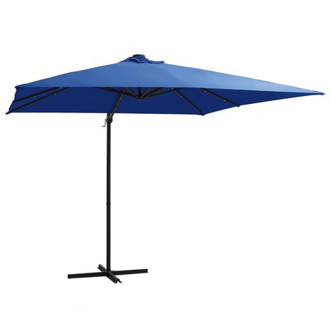 Zweefparasol met LED en stalen paal 250x250 cm azuurblauw 1
