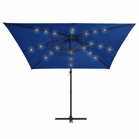 Zweefparasol met LED en stalen paal 250x250 cm azuurblauw 3