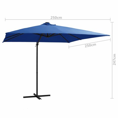 Zweefparasol met LED en stalen paal 250x250 cm azuurblauw 9