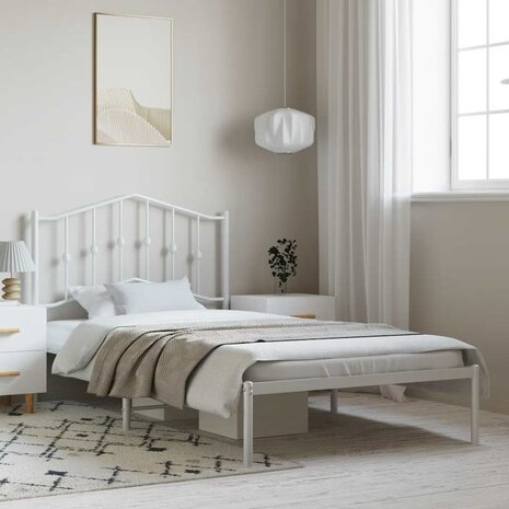 Bedframe met hoofdbord metaal wit 100x190 cm 1