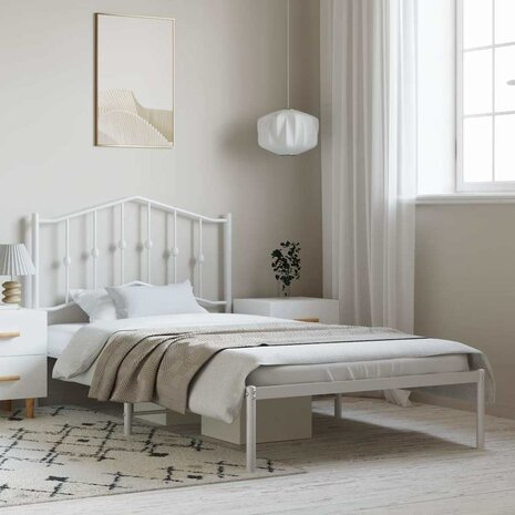 Bedframe met hoofdbord metaal wit 100x200 cm 1