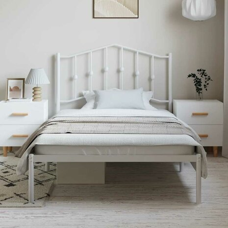 Bedframe met hoofdbord metaal wit 100x200 cm 3