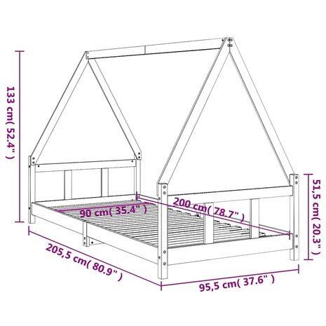 Kinderbedframe 90x200 cm massief grenenhout 9