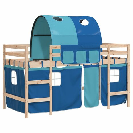 Kinderhoogslaper met tunnel 90x190 cm massief grenenhout blauw 2